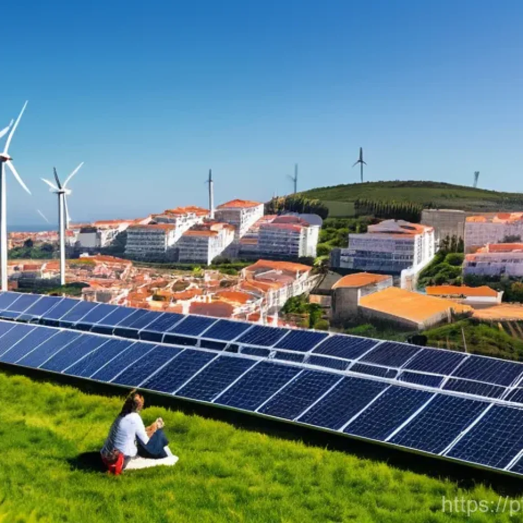 지속가능발전 전문가의 커리어 패스 - **Prompt:** "A vibrant, panoramic view of a modern Portuguese city seamlessly integrated with green ...