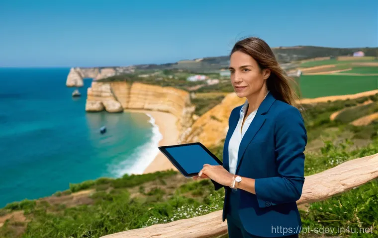 지속가능발전 전문가의 커리어 패스 - **Prompt:** "Inside a bright, naturally lit office space in Porto, designed with sustainable materia...