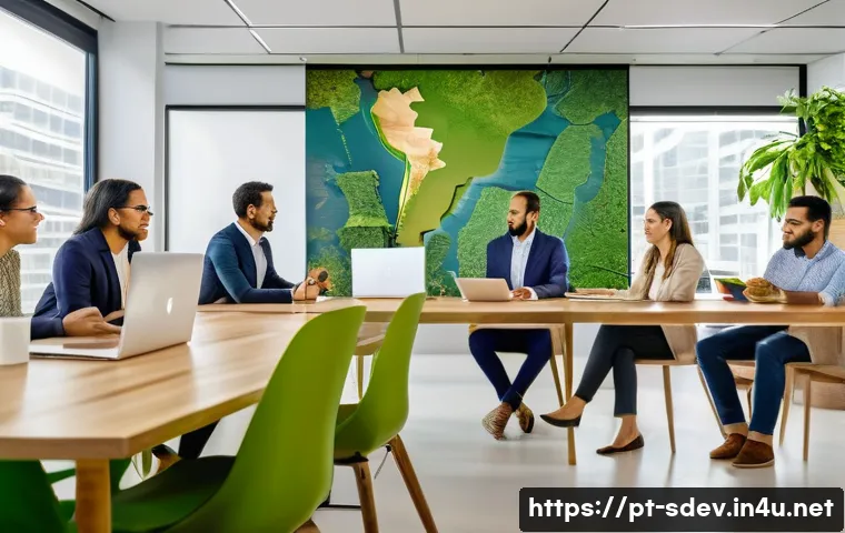 지속가능발전 전문가 자격 취득을 위한 단계 - A diverse group of environmental professionals engaged in a collaborative meeting in a modern Brazil...