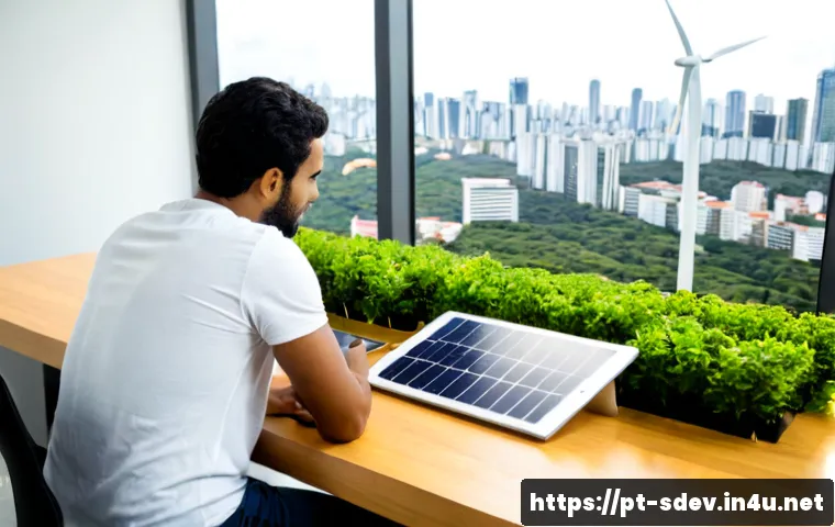 Home 17 지속가능발전 분야의 직무 변화 - Photorealistic Brazilian sustainability professional in a bright modern office, a diverse team revie...